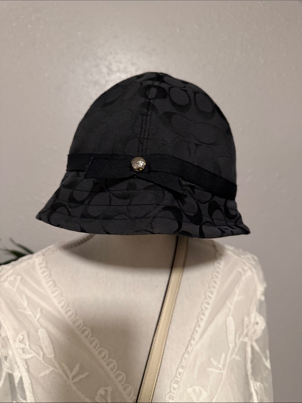 Coach Black Signature Monogram Bucket Hat